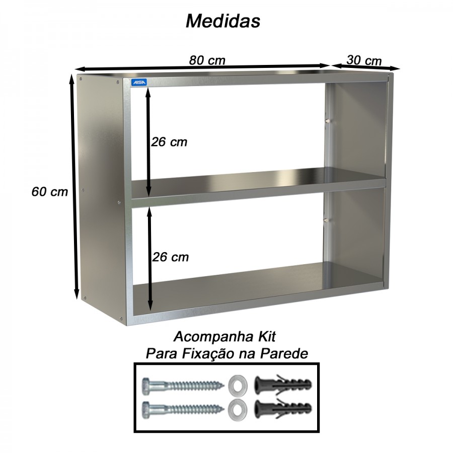 Prateleira Estante Aérea Aço Inox 30 X 80 - Aisa